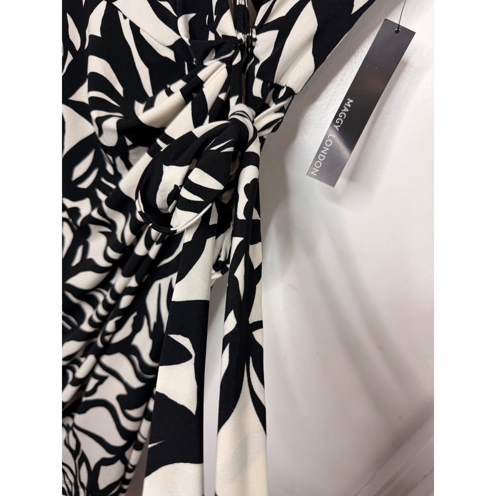 Maggy London Wrap Dress Cream Black Floral Sheath GT1055M Women's 6 - Picture 3 of 10